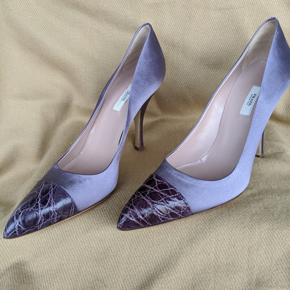 Prada | Lavender Satin and Snakeskin Pumps